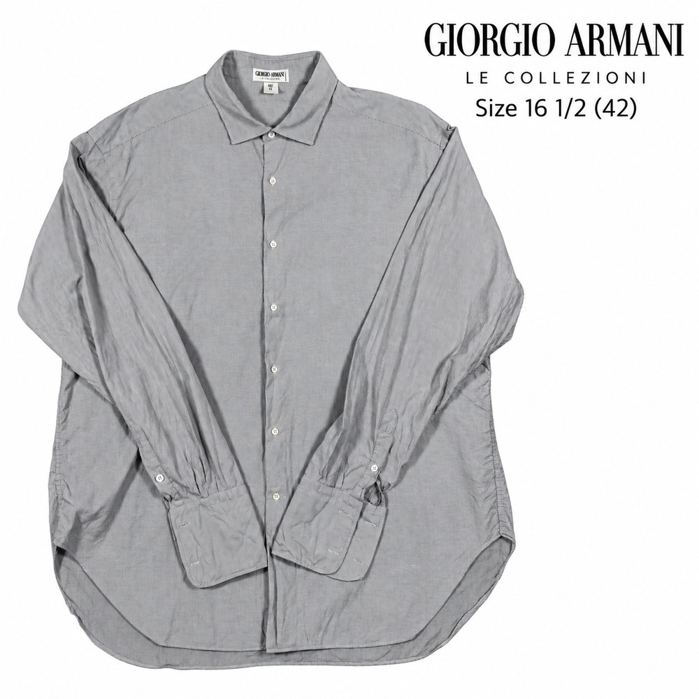 Vintage 90s Giorgio Armani Le Collezioni Shirt 16.5 42 Gray Micro Check
